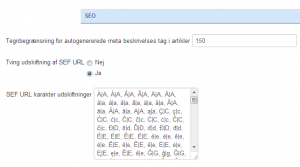 SEO indstillinger i K2