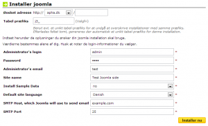 1-klikinstallering af Joomla