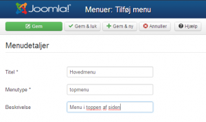 Opret menu i Joomla