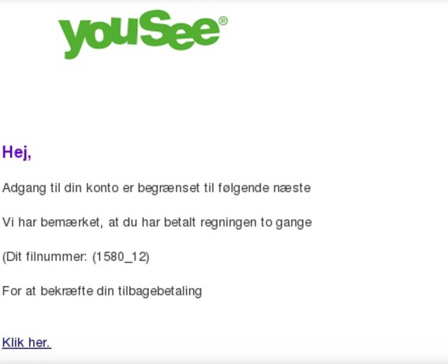 Yousee Phising - Falske Yousee mails -